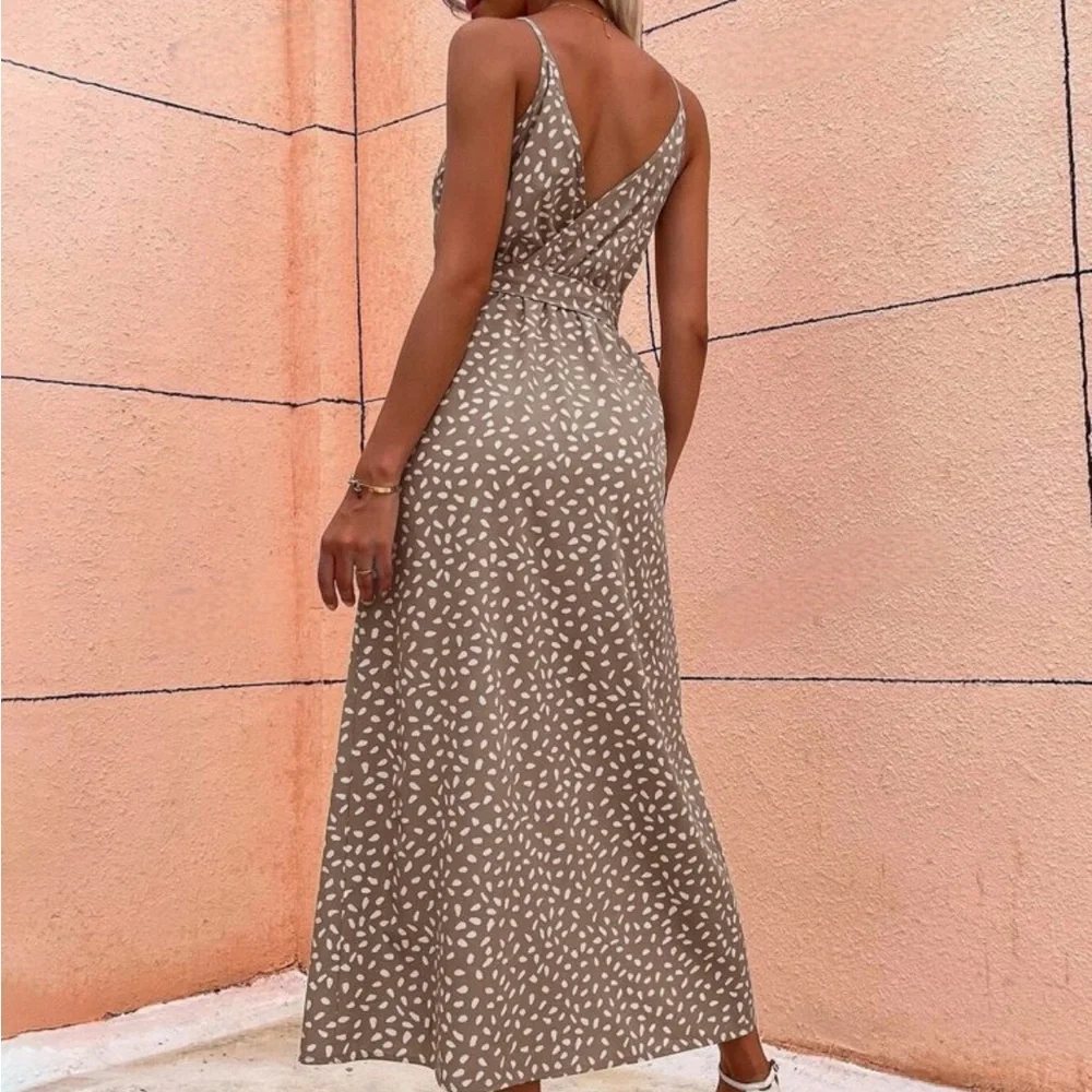 Boho Khaki Belted Split Hem Spaghetti Strap Cami Wrap - Picture 3 of 3